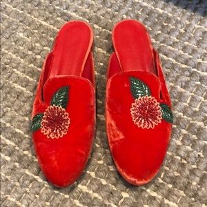 Oscar de la Renta velvet slides